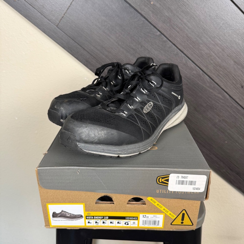 Keen Utility Vista Energy ESD Men's 12 EE Wide Black Work Shoes Carbon Toe GUC